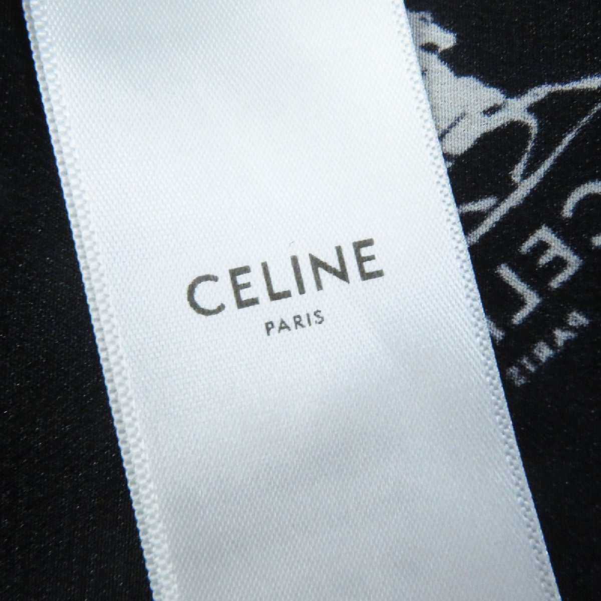 極美品◎CELINE セリーヌ 2J297316N シルク100％ サルキー ロングスカート ブラック ホワイト 36 フランス製 正規品 レディース_画像8