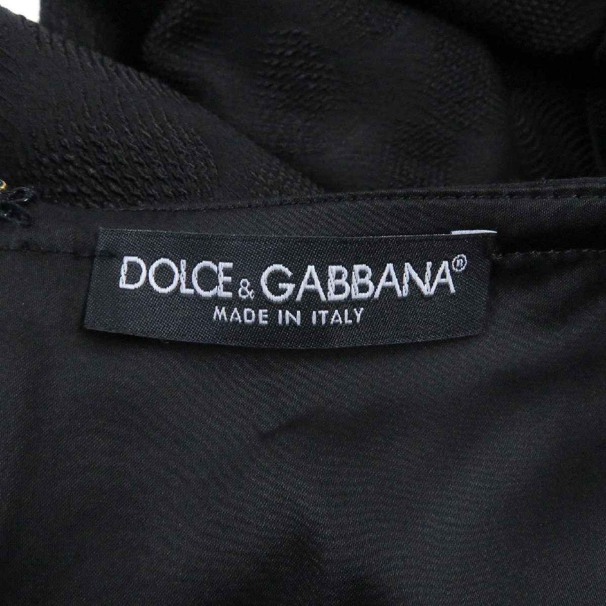 極美品□DOLCE&GABBANA ドルチェ＆ガッバーナ 黒タグ 織柄 パフスリーブ タイトドレス ワンピース 黒 36 イタリア製 正規品 レディース_画像7