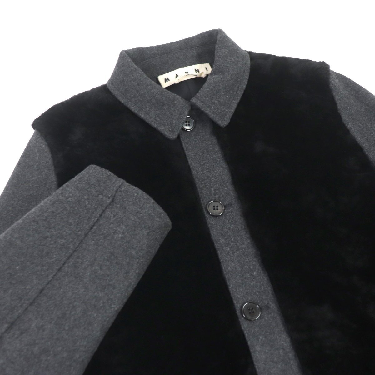  ultimate beautiful goods *MARNI Marni switch design leather using mouton coat turn-down collar coat gray black 44 Italy made regular goods men's 