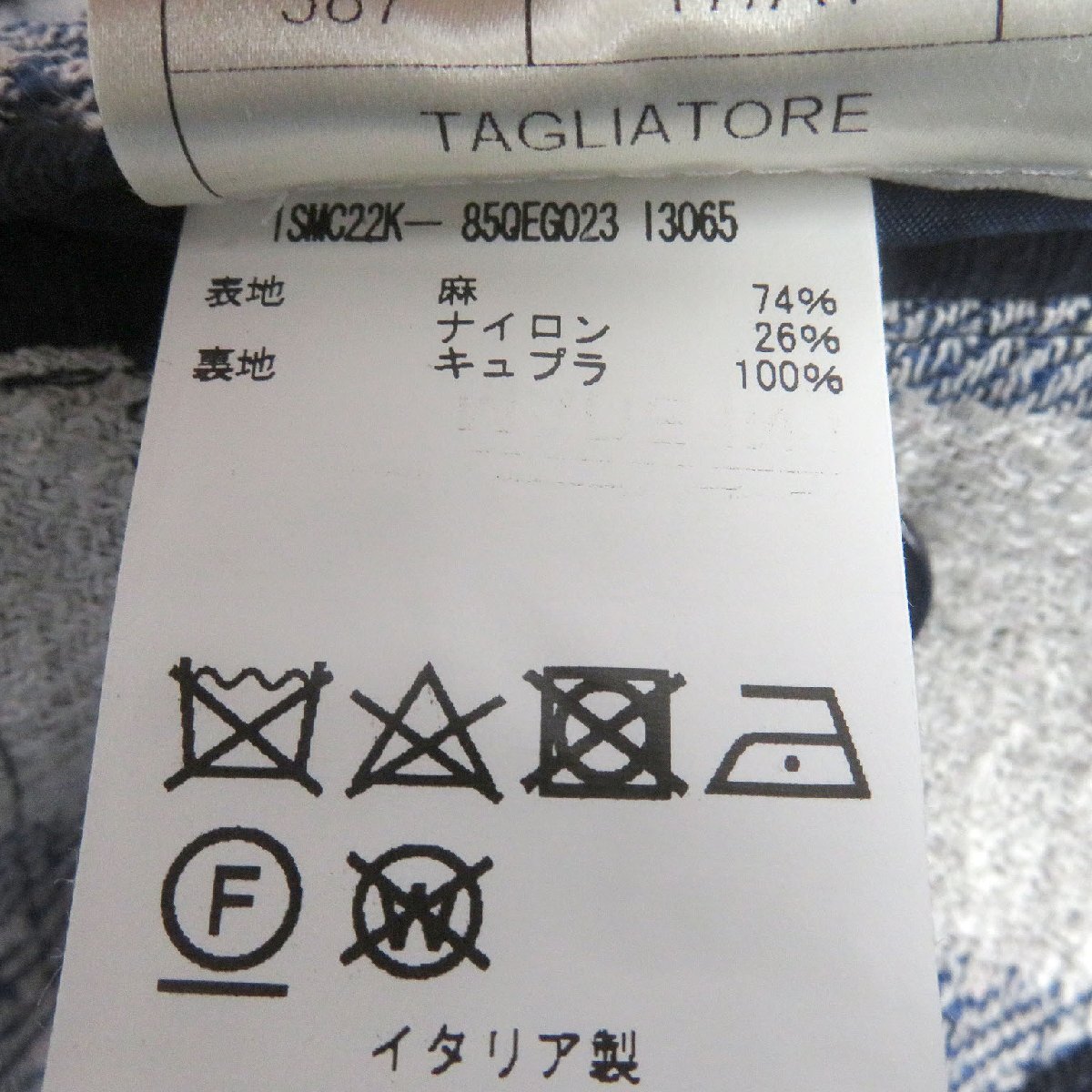 極美品□TAGLIATORE タリアトーレ リネン ギンガムチェック シングル アンコンジャケット テーラードジャケット 紺 48 イタリア製 正規品の画像9