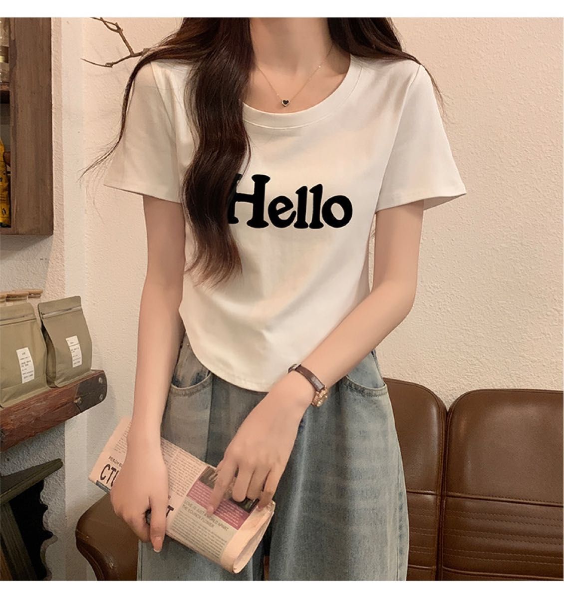 ロゴ Tシャツ HELLO ハロー レディース 白 ホワイト 白T 韓国_画像3