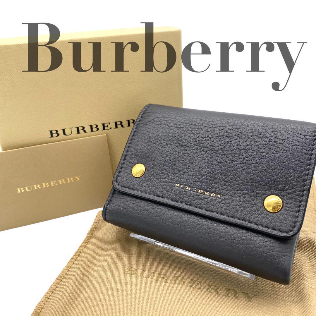 極美品 Burberry バーバリー 折り財布 ブラック レザー 付属品完備