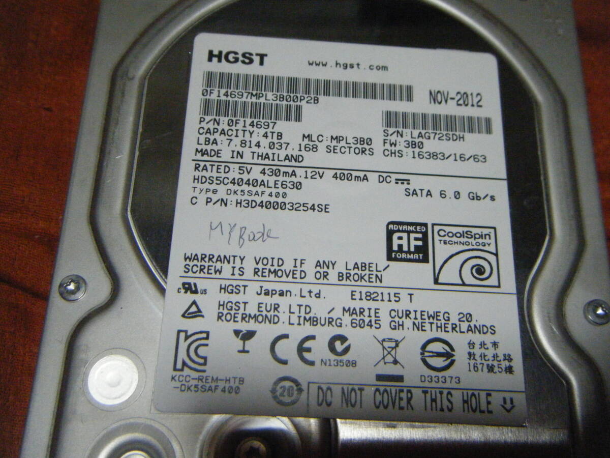 ●4TB ★ HGST 【 HDS5C4040ALE630 】3.5HDD ジャンク●_画像2