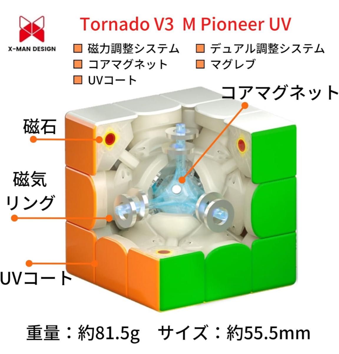ルービックキューブTornado V3 Pioneer UVコート　スピードキューブ磁石搭載　ステッカーレス　マグレブボールコア