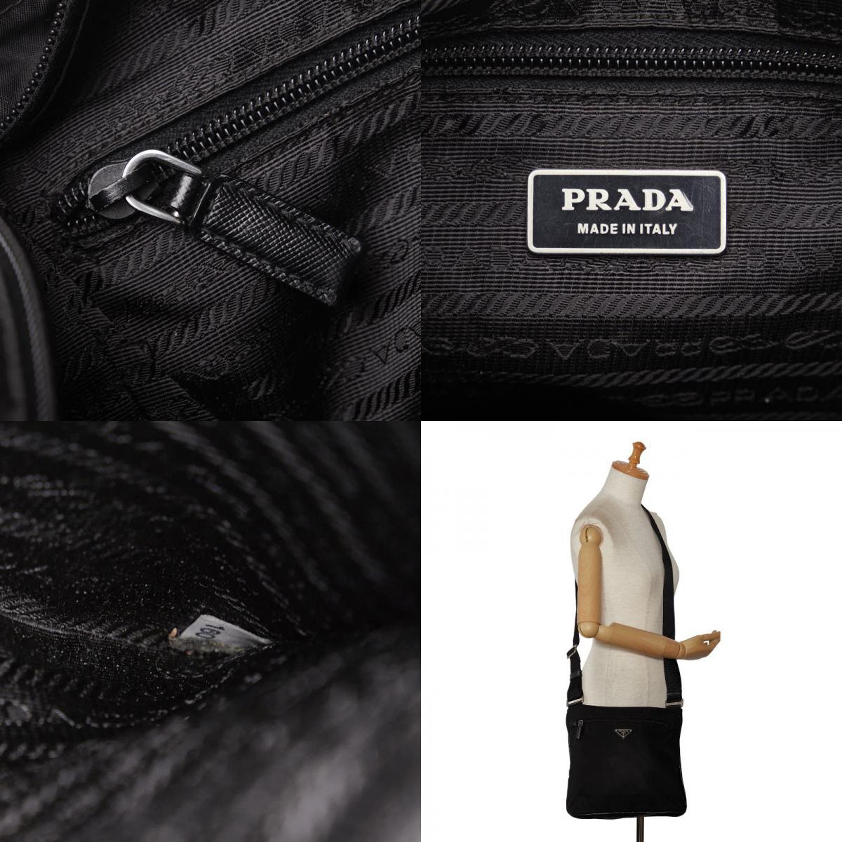 プラダ 三角ロゴプレート 斜め掛け ショルダーバッグ ブラック ナイロン レディース PRADA 【中古】_画像10