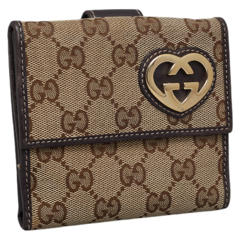 グッチ GGキャンバス ラブリーハート 二つ折り財布 245731 ベージュ ブラウン キャンバス レザー レディース GUCCI 【中古】_画像2