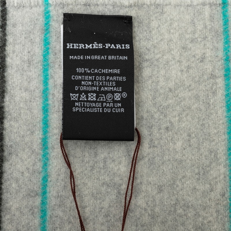 エルメス ボーダー マフラー グレー グリーン カシミヤ レディース HERMES 【中古】_画像5