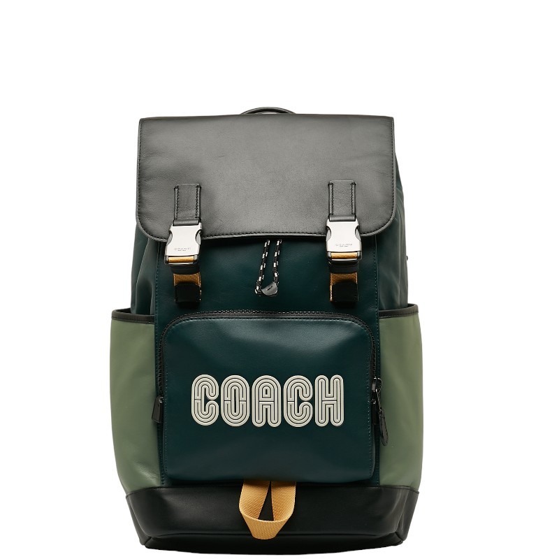 コーチ リュックサック バックパック C6656 グリーン ブラック ナイロン レザー レディース COACH 【中古】