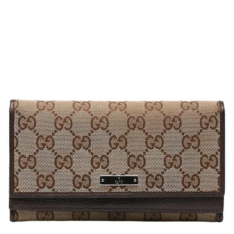 グッチ GGキャンバス 長財布 131888 ベージュ ブラウン キャンバス レザー レディース GUCCI 【中古】_画像1