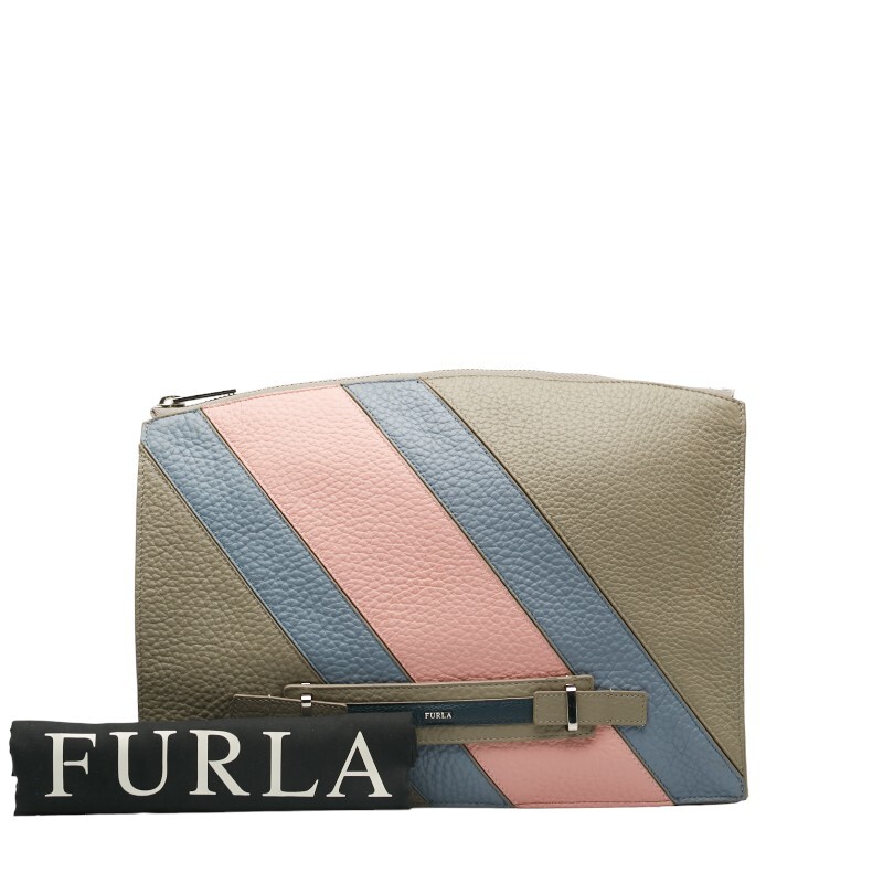 フルラ クラッチバッグ セカンドバッグ グレー マルチカラー レザー レディース Furla 【中古】_画像8