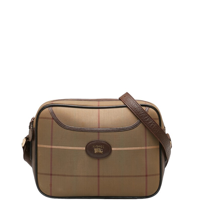 バーバリー チェック 斜め掛け ショルダーバッグ カーキ ブラウン キャンバス レザー レディース BURBERRY 【中古】_画像1