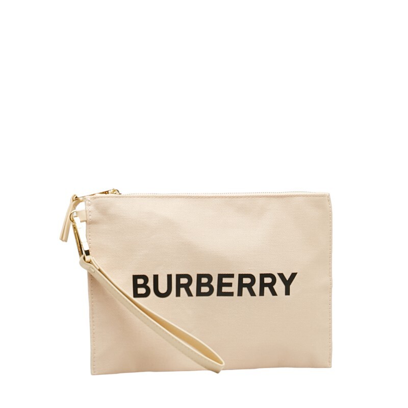 バーバリー ロゴ ポーチ 小物入れ ベージュ キャンバス レディース BURBERRY 【中古】_画像2