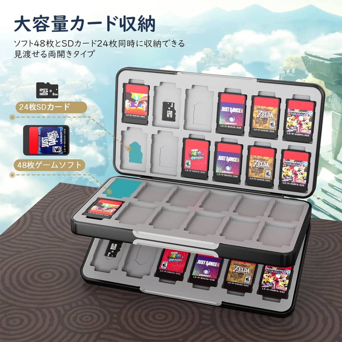 Switch ソフト収納ケース ソフト48枚 MicroSDカード24枚 Blue