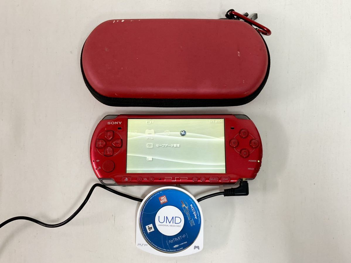 管20716 SONY ソニー PlayStation Portable 本体 PSP 3000 レッド 赤 ソフト 1本 .hack//Link ソフトケース 付き ゲー厶機_画像1