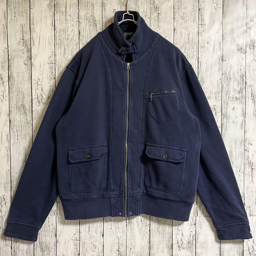 90's Ralph Lauren ラルフローレン スポーツジャケット スポジャケ 紺 ネイビー XL スウェット地 90年代ヴィンテージ US古着 HTK3314_画像1