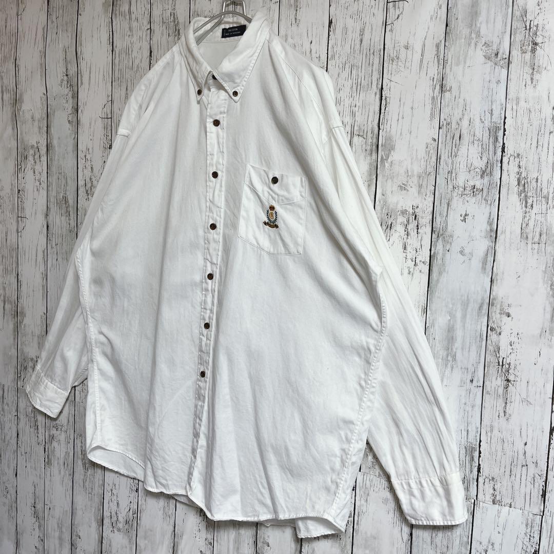80's チャップスラルフローレン 長袖BDシャツ ボタンダウン 2XL 白 ホワイト ワンポイント 刺繍ロゴ 80年代ヴィンテージ HTK3333