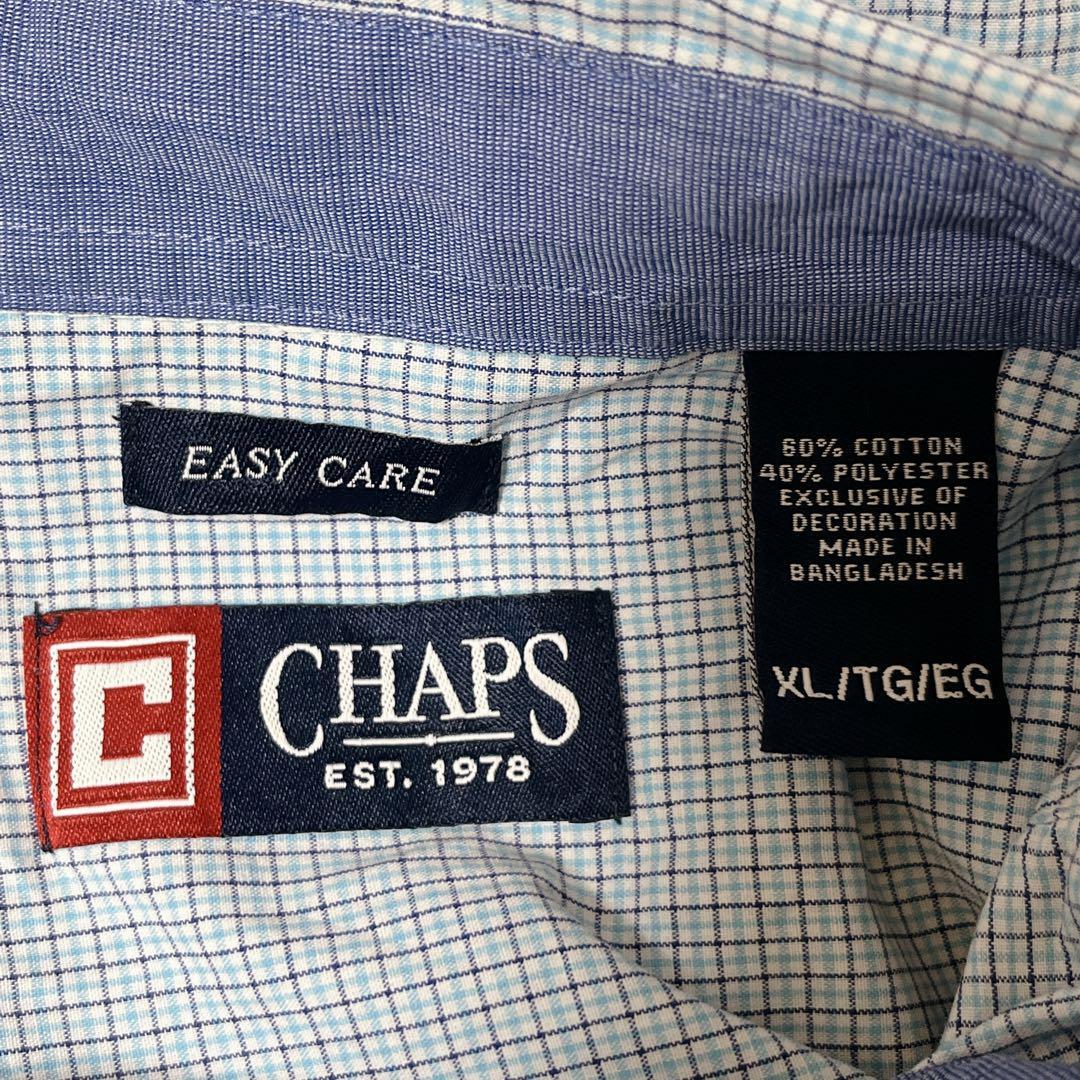 90's CHAPS チャップス 長袖BDシャツ ボタンダウン グラフチェック 2XL 青系 ワンポイント 刺ロゴ 90年代ヴィンテージ HTK3337_画像7