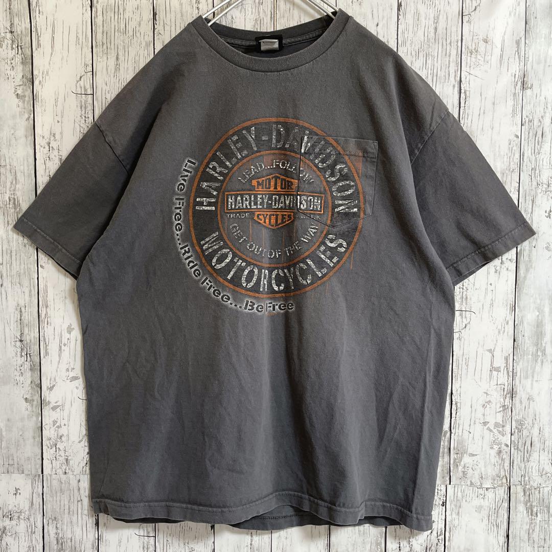 HARLEY DAVIDSON ハーレーダビッドソン Tシャツ ハーレーT アッシュグレー XL ポケットTシャツ ポケT US古着 アメカジ HTK3380