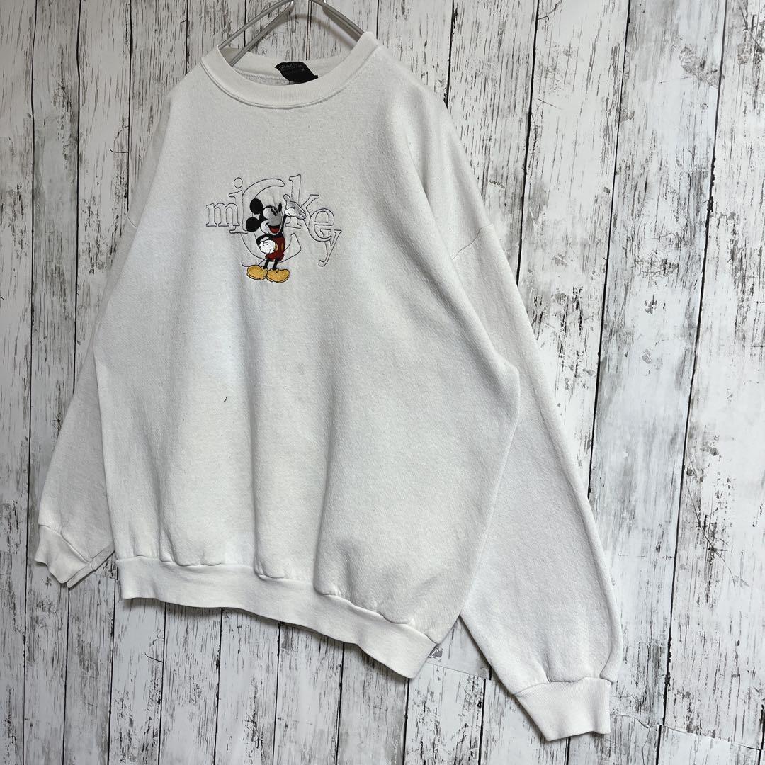 90's OLD Disney オールドディズニー USA製 アメリカ製 スウェット トレーナー アイボリー XL 刺繍 90年代ヴィンテージ HTK3408