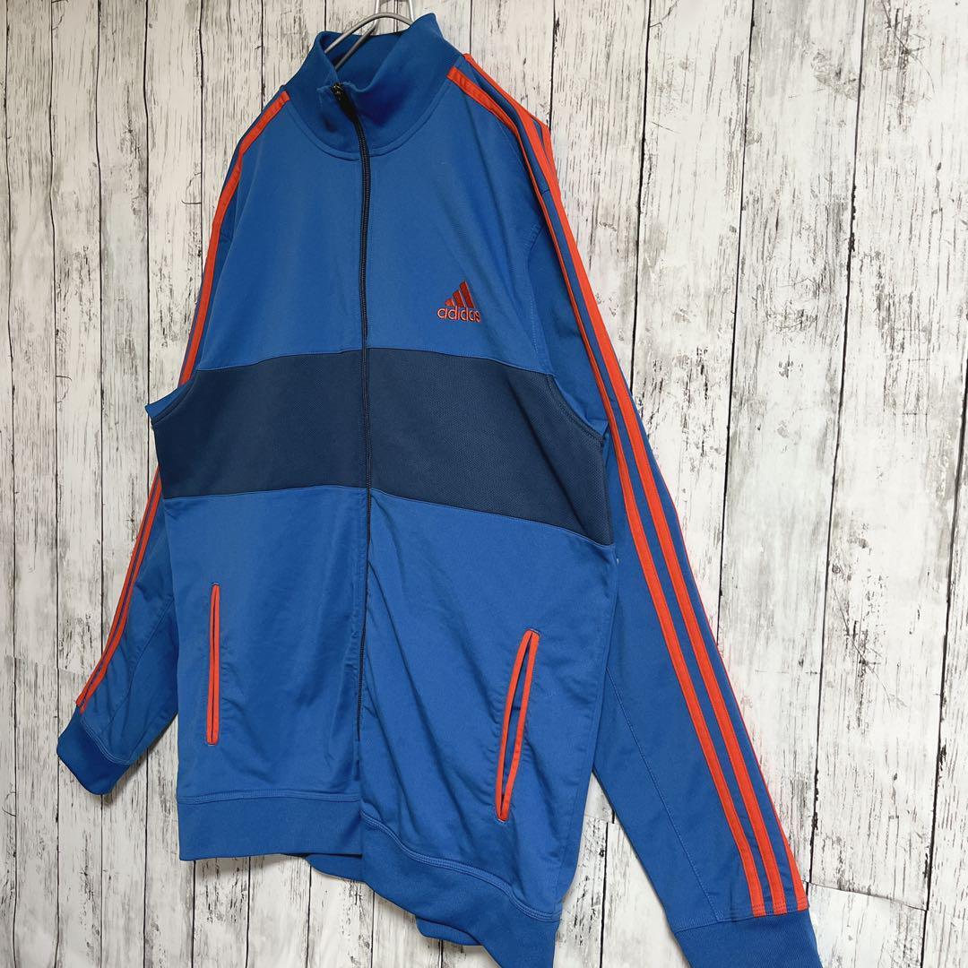 adidas アディダス トラックジャケット ジャージ 青系 2XL ワンポイント 刺パフォーマンスロゴ US古着 アメカジ HTK3421_画像2