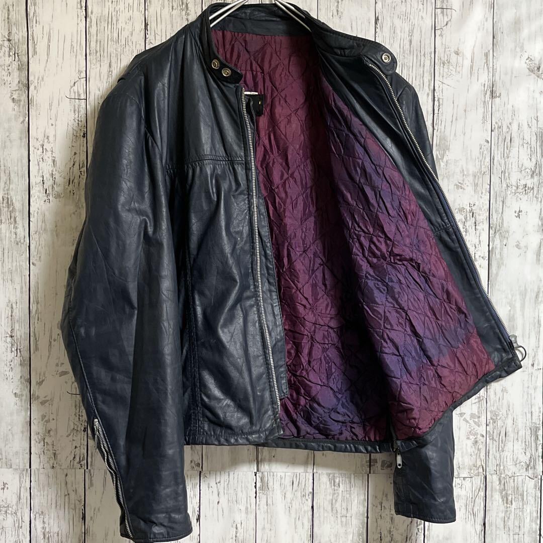 60's Sears シアーズ レザー シングルライダース 紺系 XL 60's Sears シアーズ レザー シングルライダース 紺系 XL
