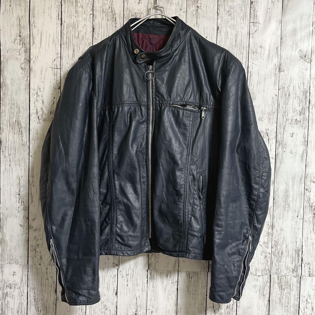 60's Sears シアーズ レザー シングルライダース 紺系 XL 60's Sears シアーズ レザー シングルライダース 紺系 XL