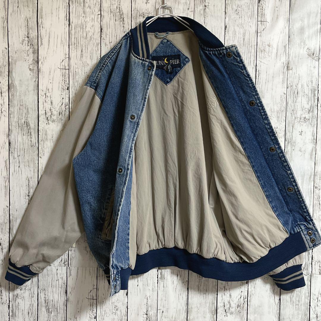 90's LUNA PIER デニムスタジャン バーシティジャケット XL 刺繍 90's LUNA PIER デニムスタジャン バーシティジャケット XL 刺繍
