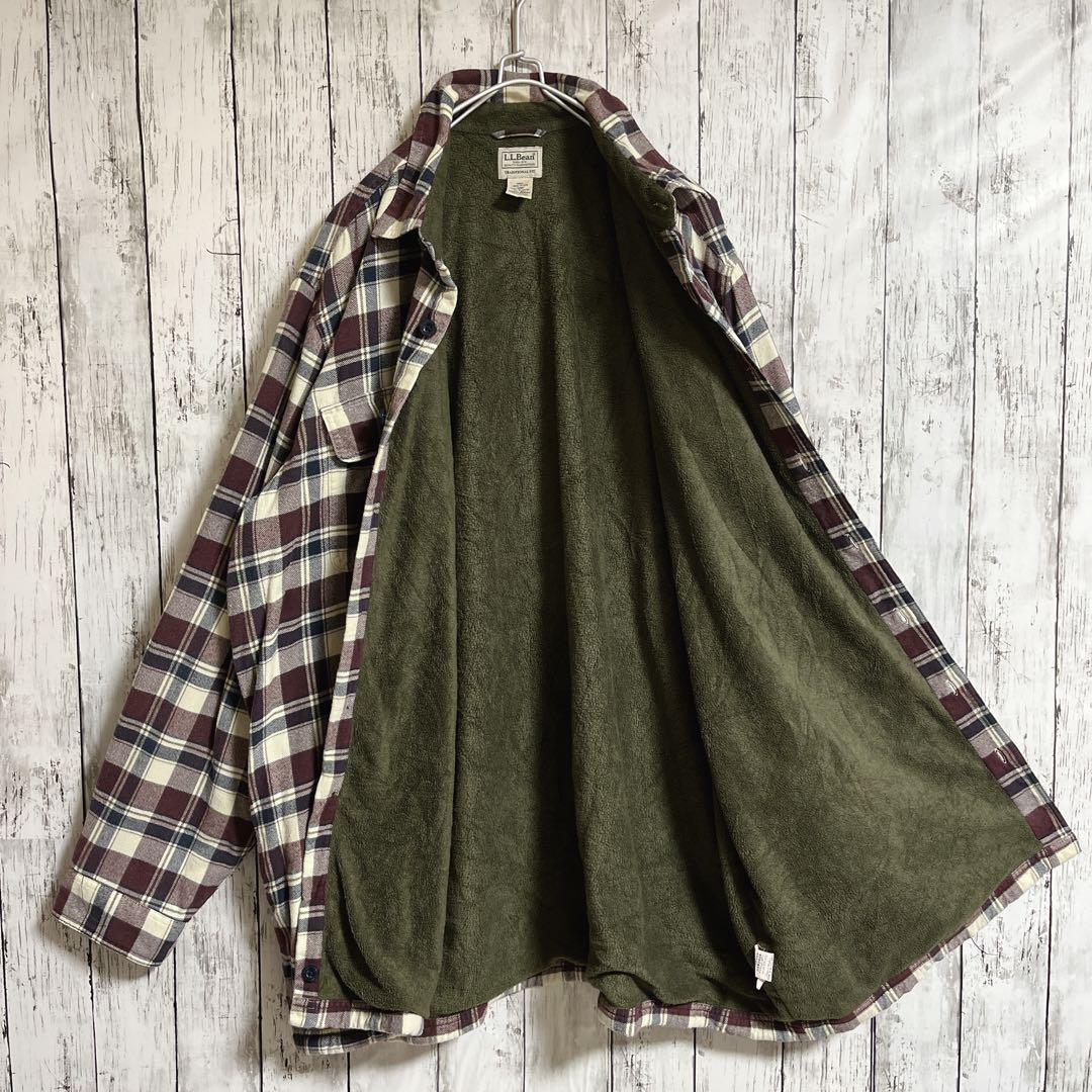 LLBean エルエルビーン 裏地フリース ネルシャツ シャツジャケット 2XL チェック ビッグサイズ US古着 アメカジ HTK3518