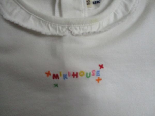 BF526【miki house・ミキハウス】ロゴ刺繍 半袖 カットソー 女児 白 95の画像3