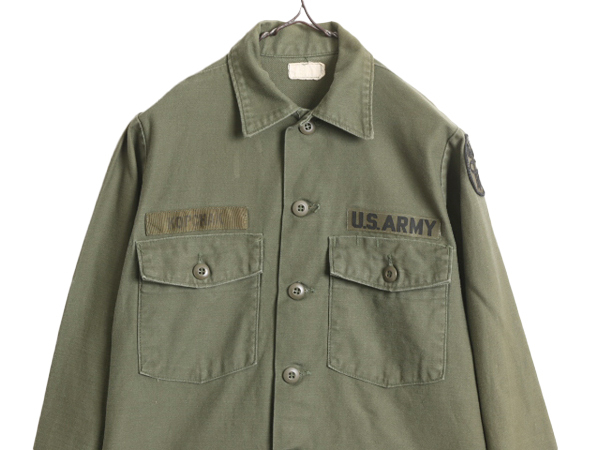 70s 75年製 米軍実物 US ARMY コットン サテン ユーティリティ シャツ メンズ S 70年代 ヴィンテージ ミリタリー アーミー OG107 シャツ袖_画像2