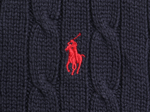 90s ポロ ラルフローレン コットン ケーブル ニット セーター メンズ M 古着 90年代 オールド POLO ポニー刺繍 クルーネック ワンポイント_画像4