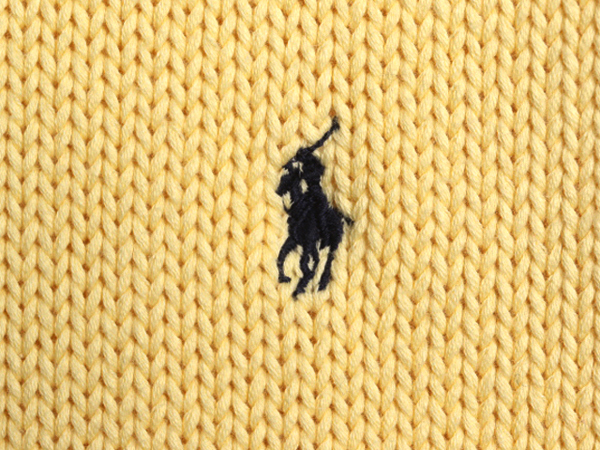 90s ポロ ラルフローレン Vネック コットン ニット セーター メンズ XL / 古着 90年代 POLO オールド ポニー刺繍 ワンポイント イエロー_画像4