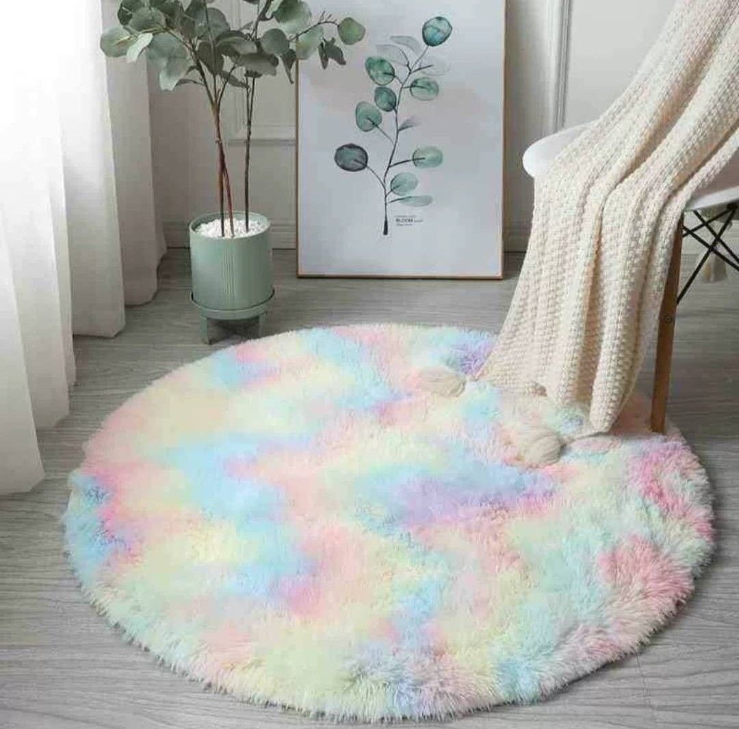 虹色　レインボー　円形　ラグマット　マット　カーペット　フットマット　絨毯　グラデーション　 洗える  滑り止め   シャギーラグ