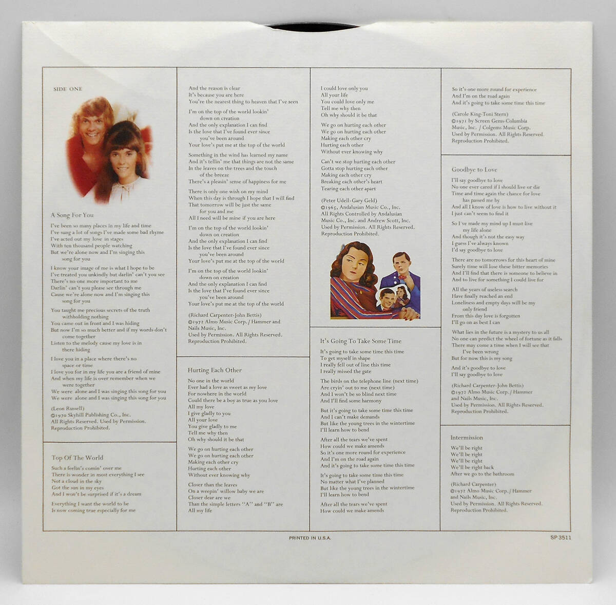 ★US ORIG LP★CARPENTERS/A Song For You 1972年 初回TANラベル 音圧＆音抜最高 最高傑作 『Top Of The World』収録 インナー付_画像9