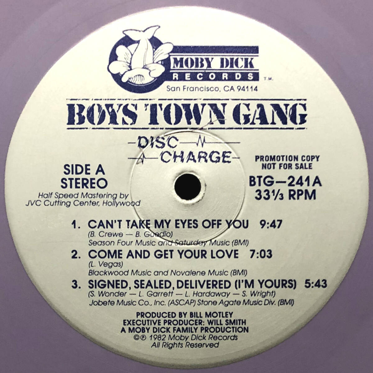 ★良盤 US ORIG PROMO ONLY 紫盤 HALF-SPEED MASTERED LP★BOYS TOWN GANG/Disc Charge 1981年 最高音質 Can't Take My Eyes Off Youの画像2