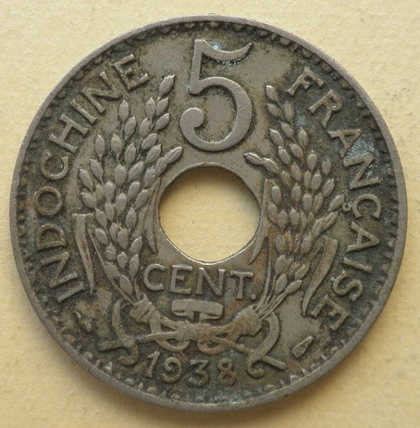 【仏領インドシナ】５セント硬貨　KM#18.1a　1938年_画像2