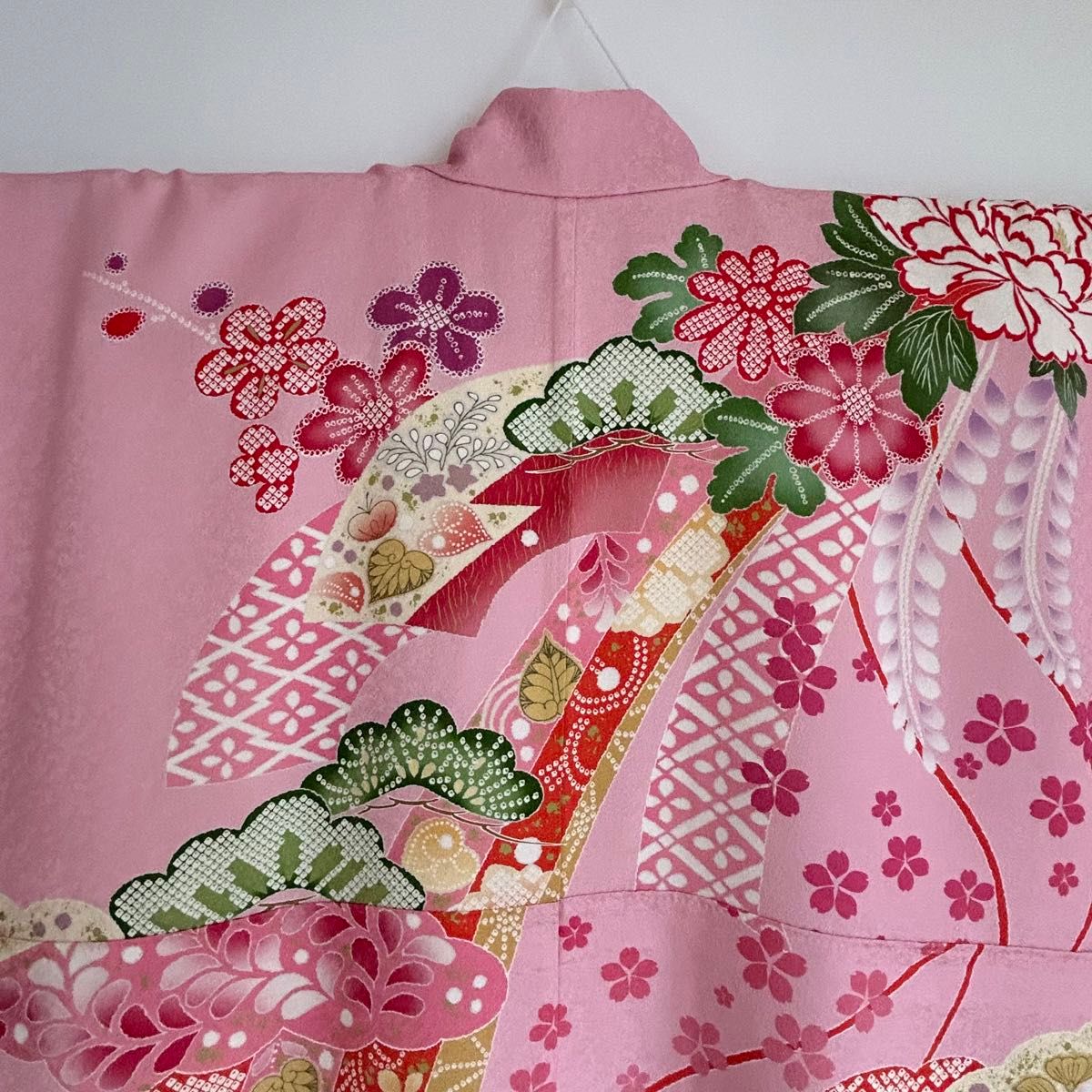 振袖　ピンク　鹿の子　熨斗　牡丹　成人式　結婚式  正絹