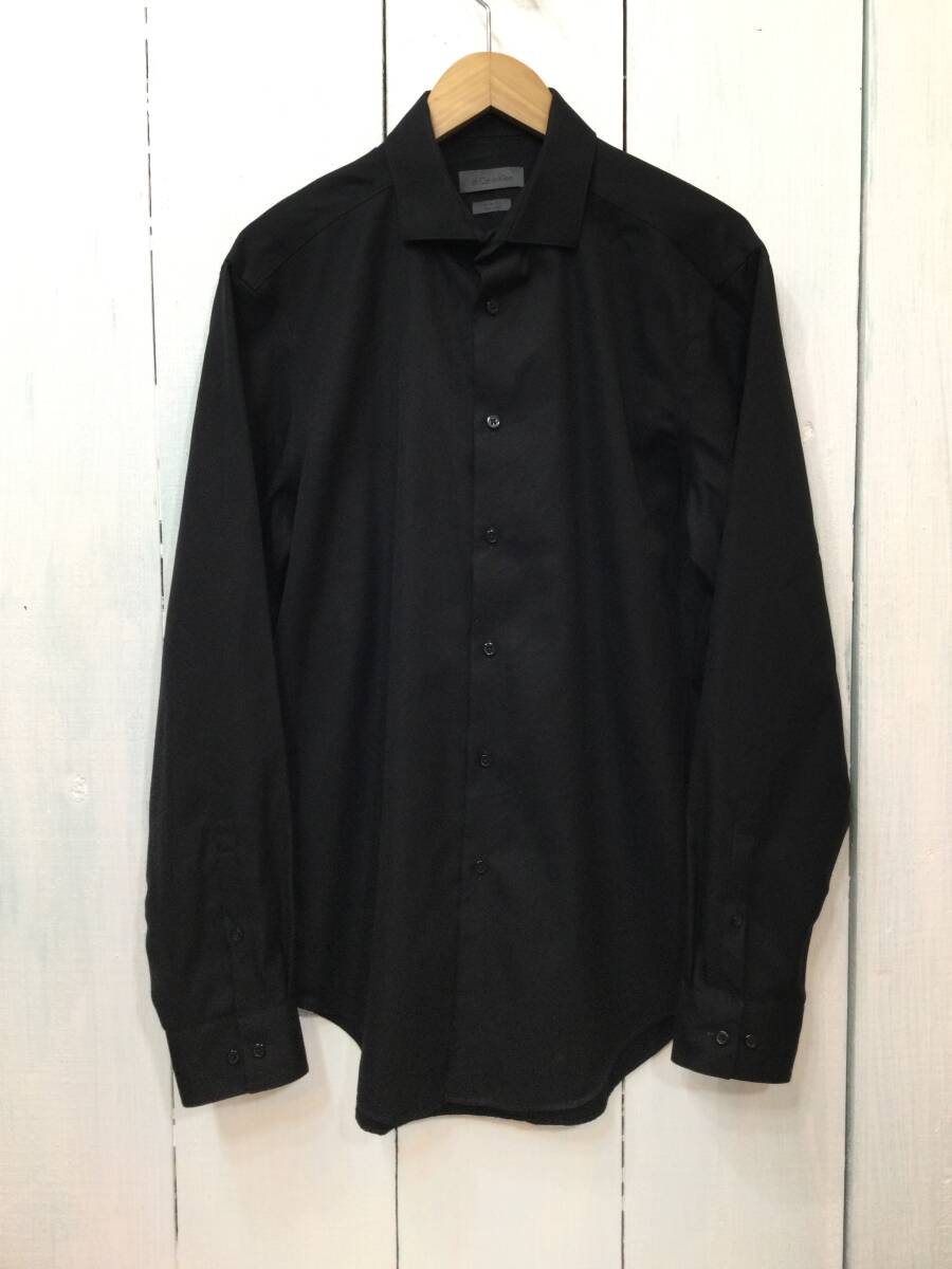 CK CALVIN KLEIN カルバンクライン 美品 コットン長袖シャツ ワイシャツ メンズL 黒 良品綺麗_画像1