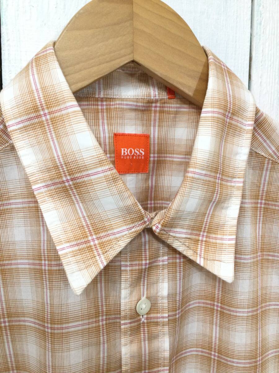 HUGO BOSS ヒューゴボス コットン半袖シャツ チェックシャツ メンズM 良品綺麗_画像3