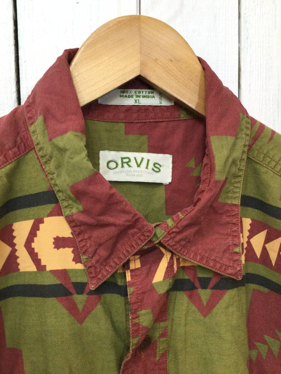 ORVIS オービス コットン半袖シャツ 総柄シャツ アウトドアカジュアル メンズXL 大きめ 良品 の画像3