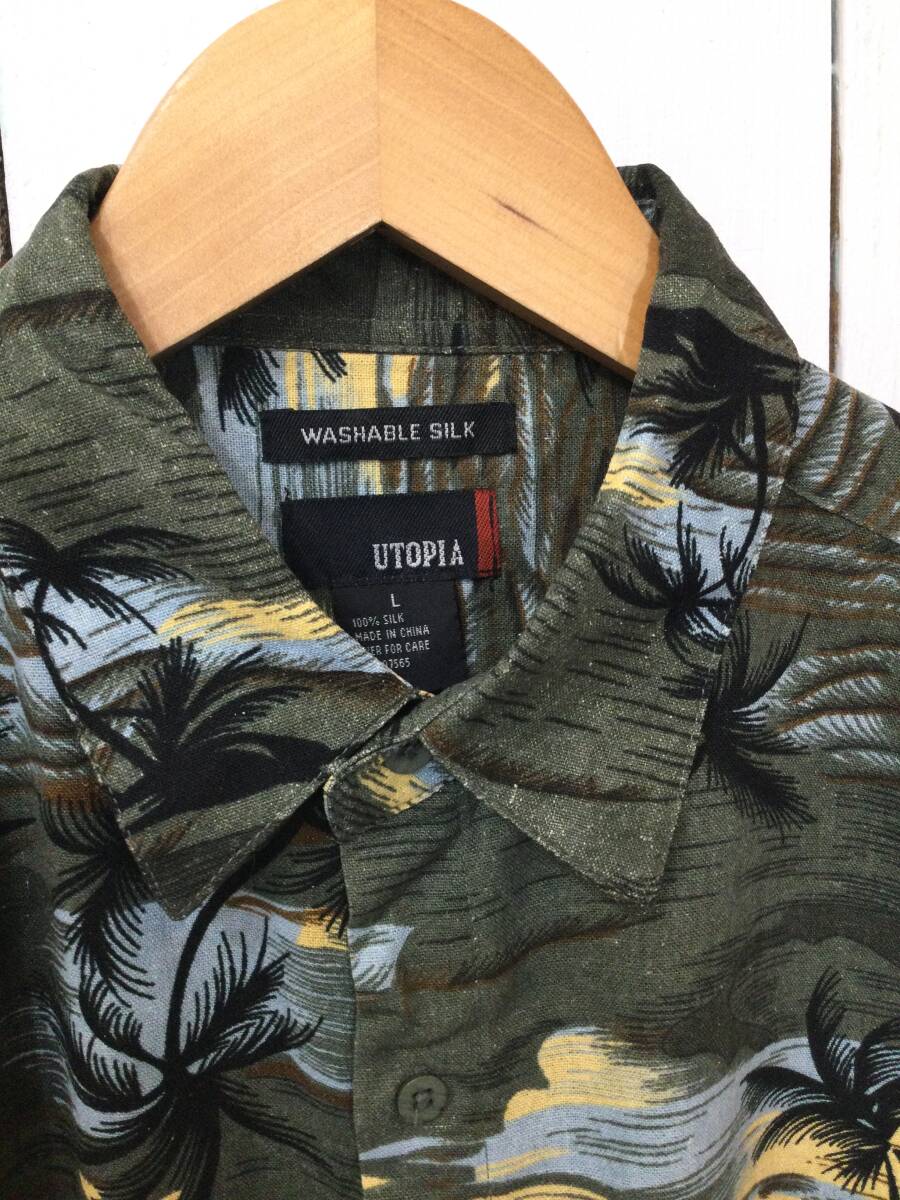 UTOPIA シルクシャツ アロハシャツ ハワイアン シルク半袖シャツ メンズL 良品の画像3
