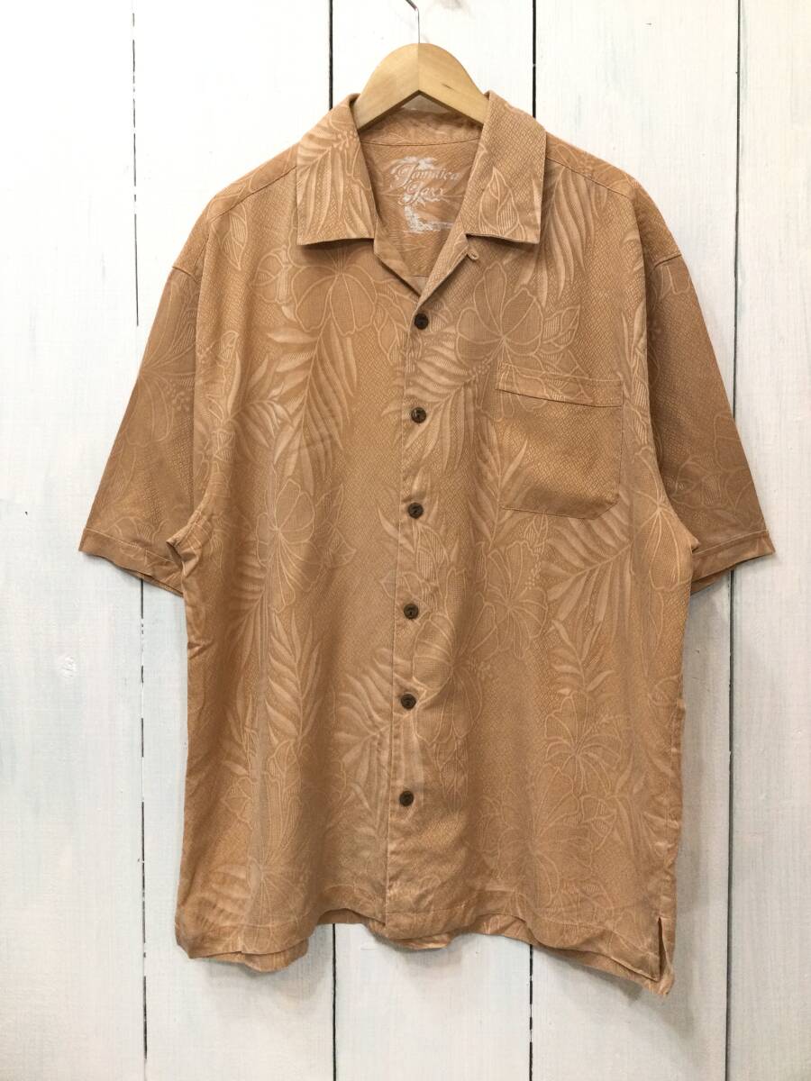 Jamaica Jaxx シルクシャツ アロハシャツ ハワイアン シルク 単色地柄 半袖開襟シャツ メンズL 良品綺麗_画像1
