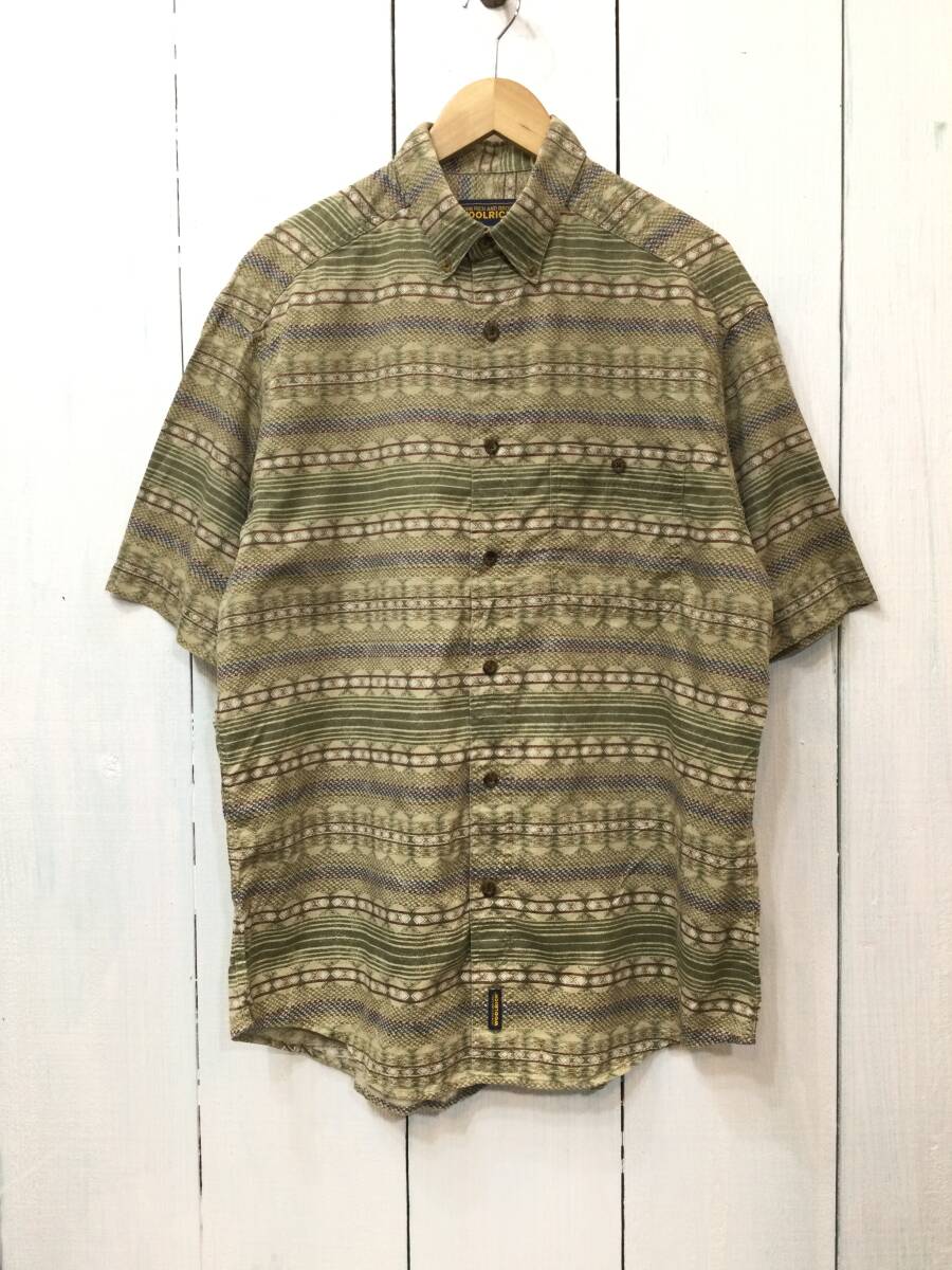 WOOLRICH ウールリッチ 美品 コットン半袖シャツ 総柄シャツ アウトドアカジュアル メンズL 良品綺麗_画像1