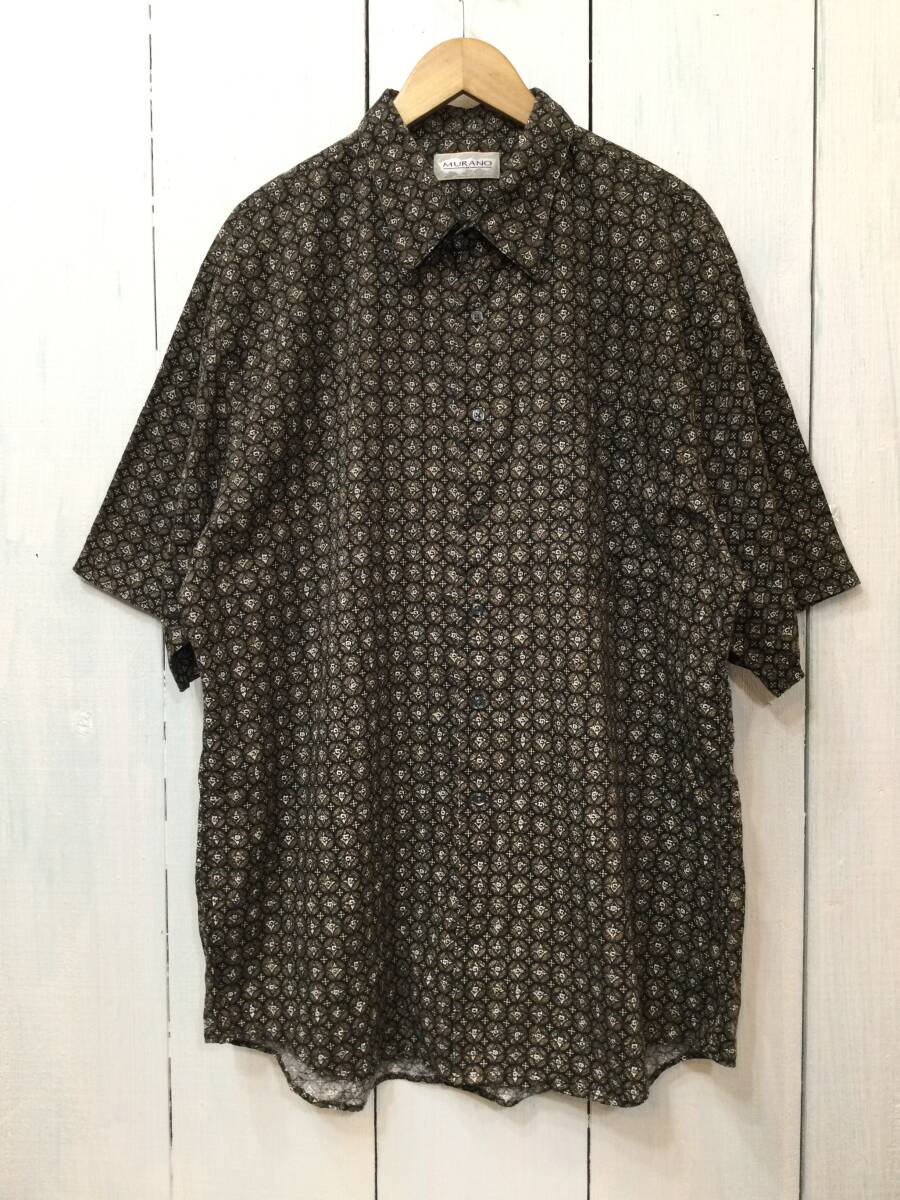 MURANO 美品 総柄 コットン半袖シャツ 柄シャツ メンズXL 大きめ 黒×茶系 良品綺麗の画像1