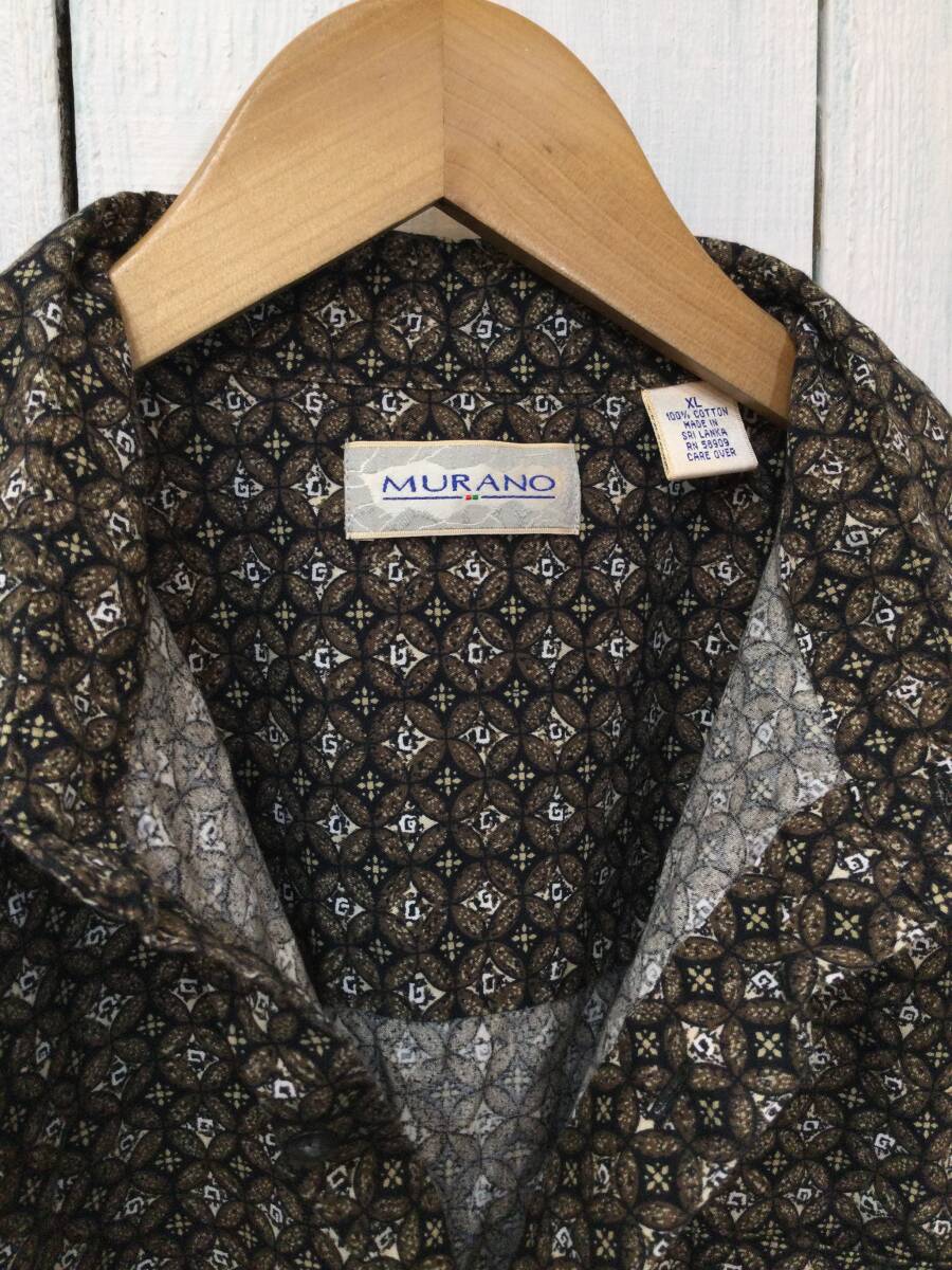 MURANO 美品 総柄 コットン半袖シャツ 柄シャツ メンズXL 大きめ 黒×茶系 良品綺麗の画像10