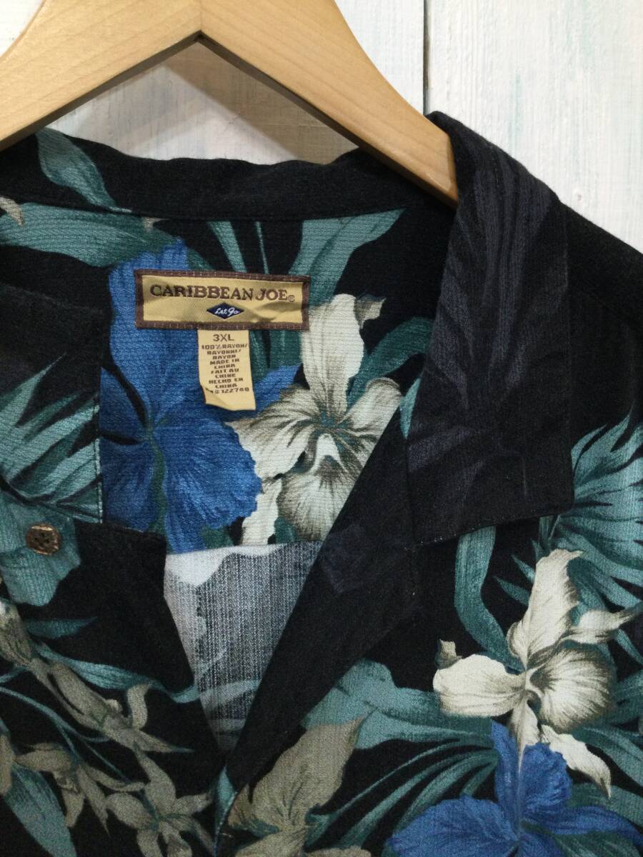 CARIBBEAN JOE アロハシャツ ハワイアン ビッグサイズ レーヨン 半袖開襟シャツ メンズ3XL 大きめ 良品綺麗_画像3
