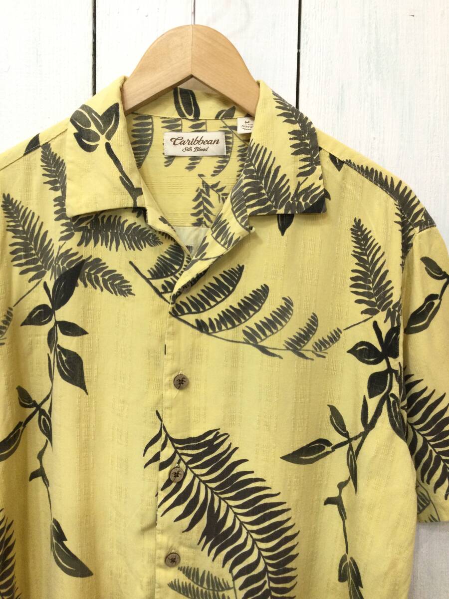 CARIBBEAN シルクシャツ アロハシャツ ハワイアン シルク半袖開襟シャツ メンズM 良品綺麗の画像2