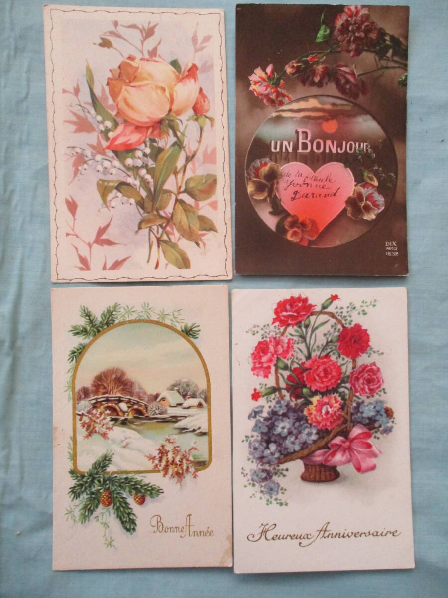 14枚 西洋アンティーク ポストカード 花 切手貼り 使用済み 絵葉書 絵はがき （フランス・ドイツ）の画像6