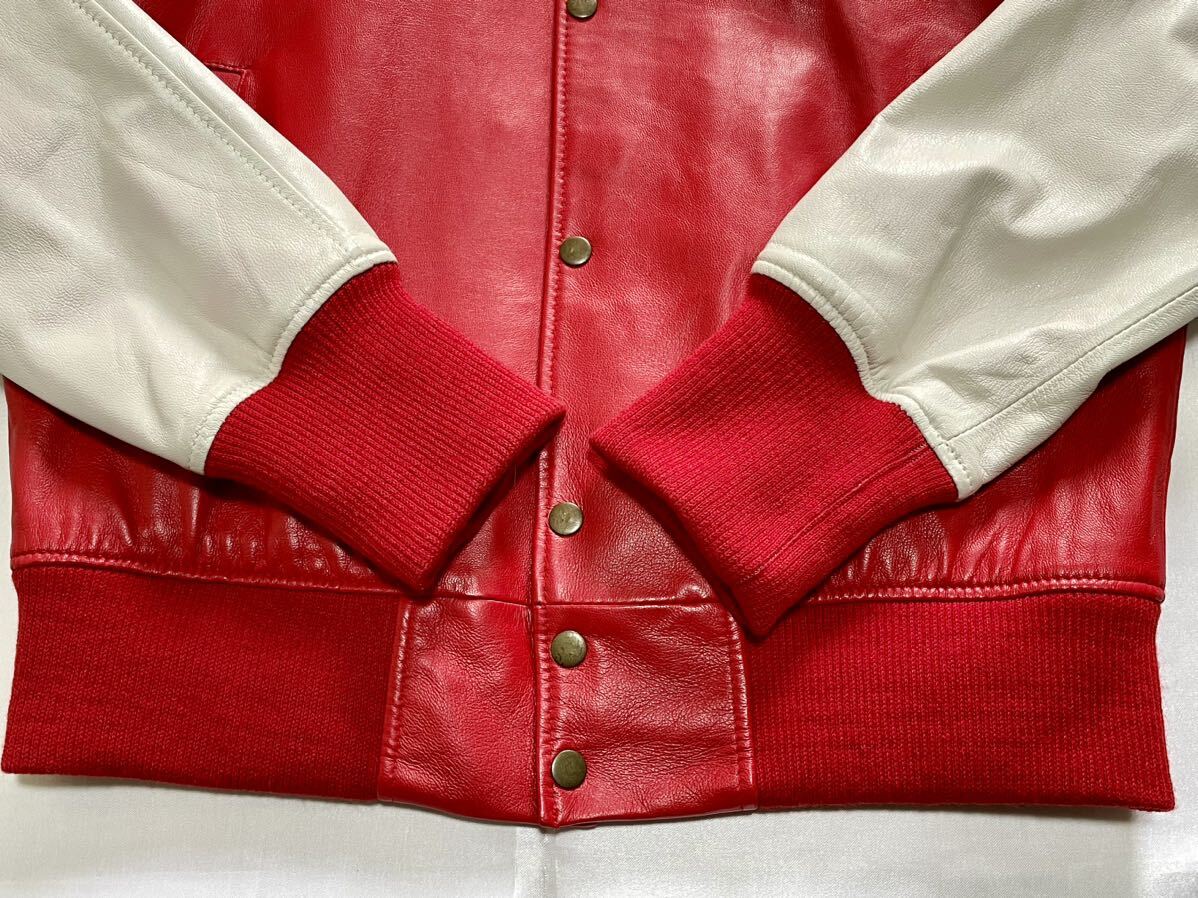 【PWL51】本革スタジャン・イタリアレザー・柔らかくしなやかなイタリア製羊皮・韓国縫製・メンズMサイズ・赤白の画像4