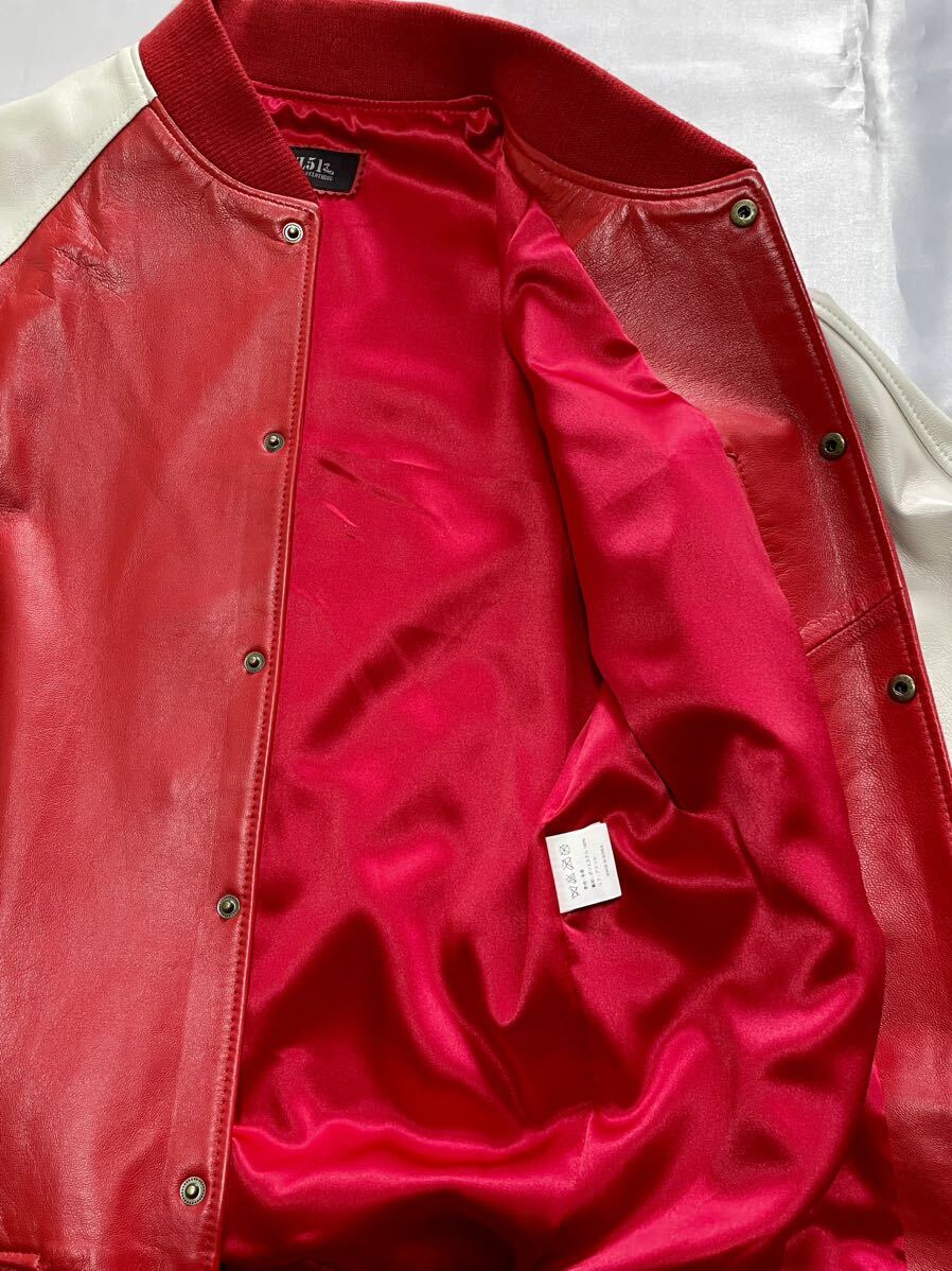 【PWL51】本革スタジャン・イタリアレザー・柔らかくしなやかなイタリア製羊皮・韓国縫製・メンズMサイズ・赤白の画像6